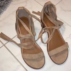 Size 8 Tan colored mini tie up heels